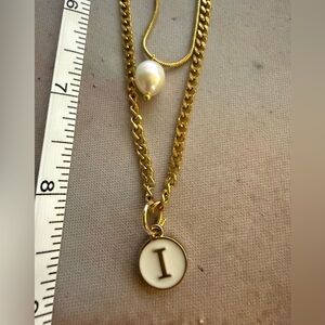 Gold Layered Pearl and Gold Double-Sided “I”Initial Pendant New No Tags